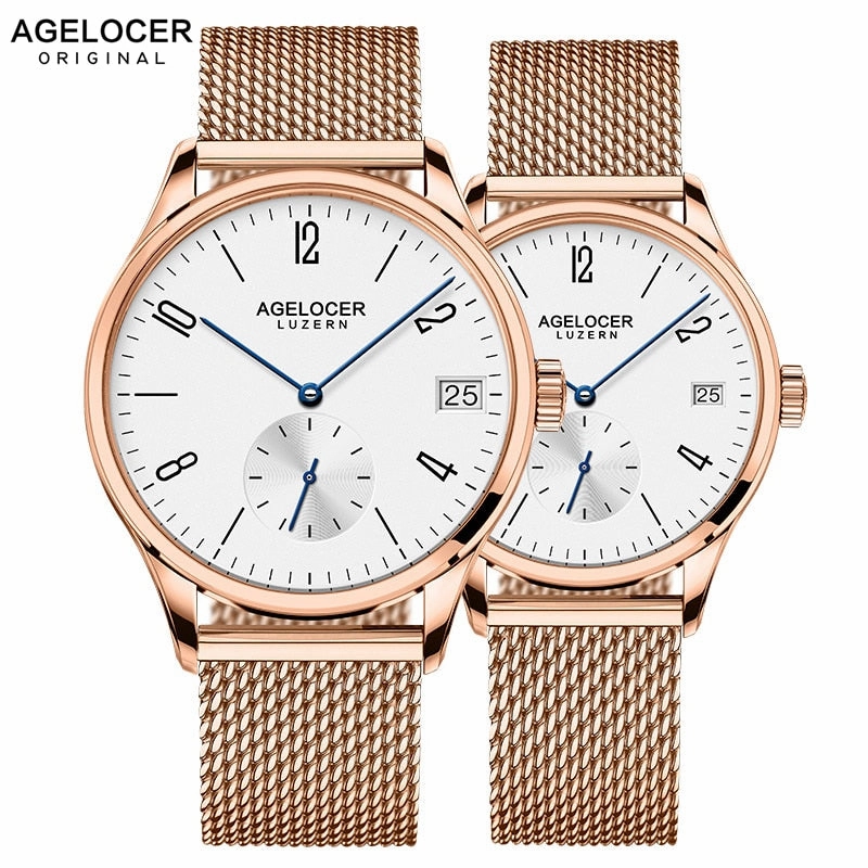 Agelocer Switzerland brand Casual lovers watches couple 2 pieces stainless steel Men Women Couple Wrist watches with watch box,seiko watches,mens watches,couple watches,watches designer,watches discount,watches for women,cople watchescouple watches luxury,