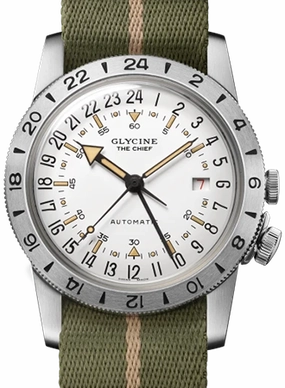 Airman ??The Chief?? GMT White - Military Nylon Strap Ref. GL0473,automatic watch,automatic watches for men,automatic watches for women,luxury automatic watch,minimalist automatic watch,dress automatic watch,vintage automatic watch,automatic watch sale