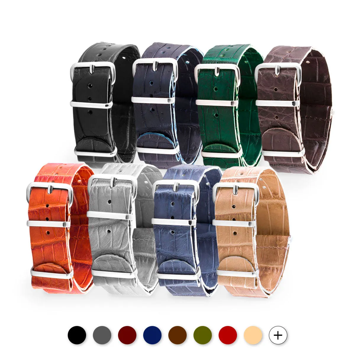 a??Leather 100% Wild nato strap - Wild alligator (black, brown, blue, grey...) Luxury watch bands Limited edition watch bands
