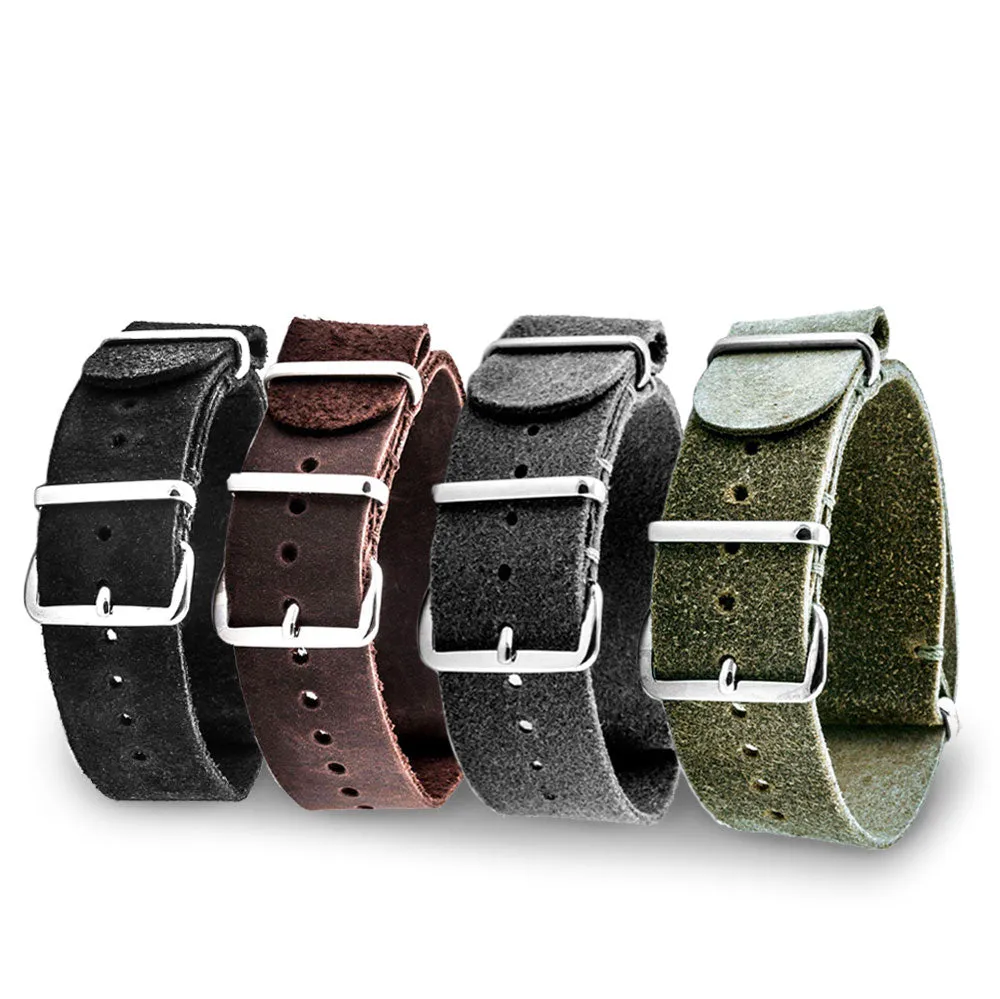 a??Leather nato strap - Brushed calf (black, brown, grey, kaki) Luxury watch bands Limited edition watch bands