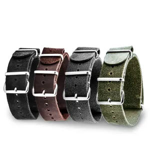 a??Leather nato strap - Brushed calf (black, brown, grey, kaki) Luxury watch bands Limited edition watch bands