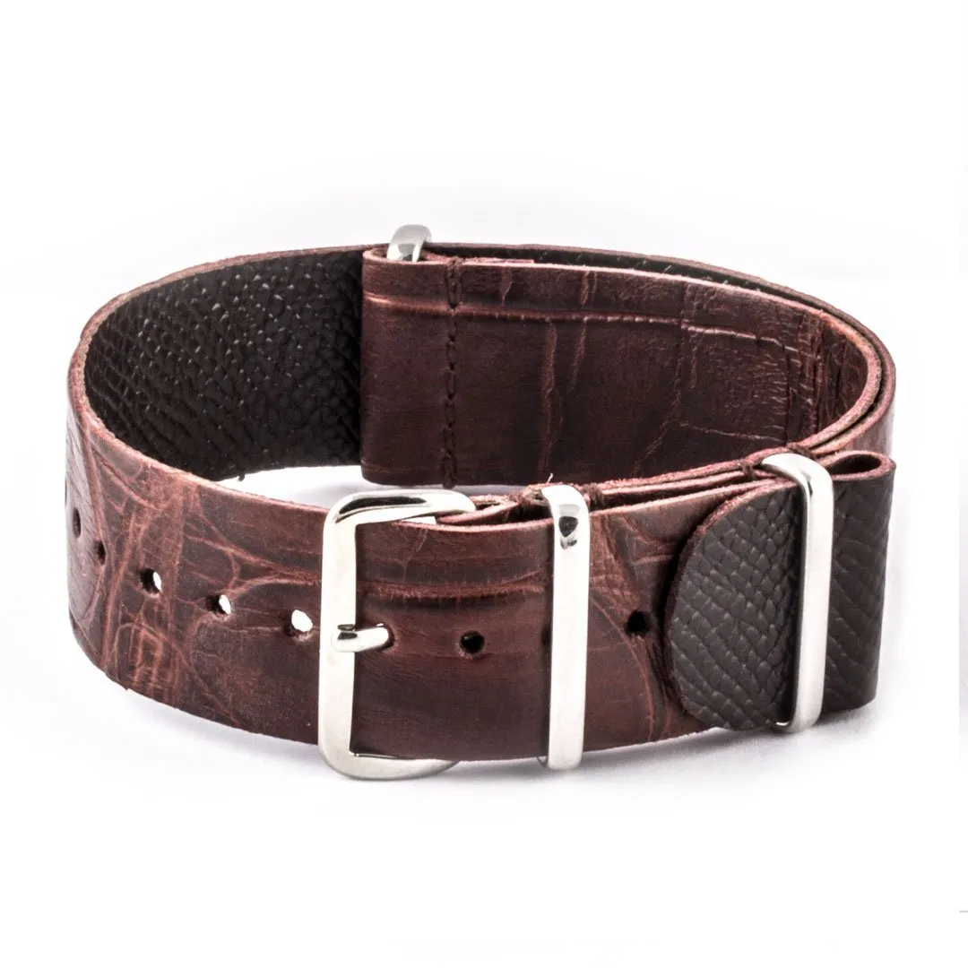 a??Leather Wild nato strap - Wild alligator / crocodile (black, brown, grey, blue, red, orange, green, orange, pink...)
