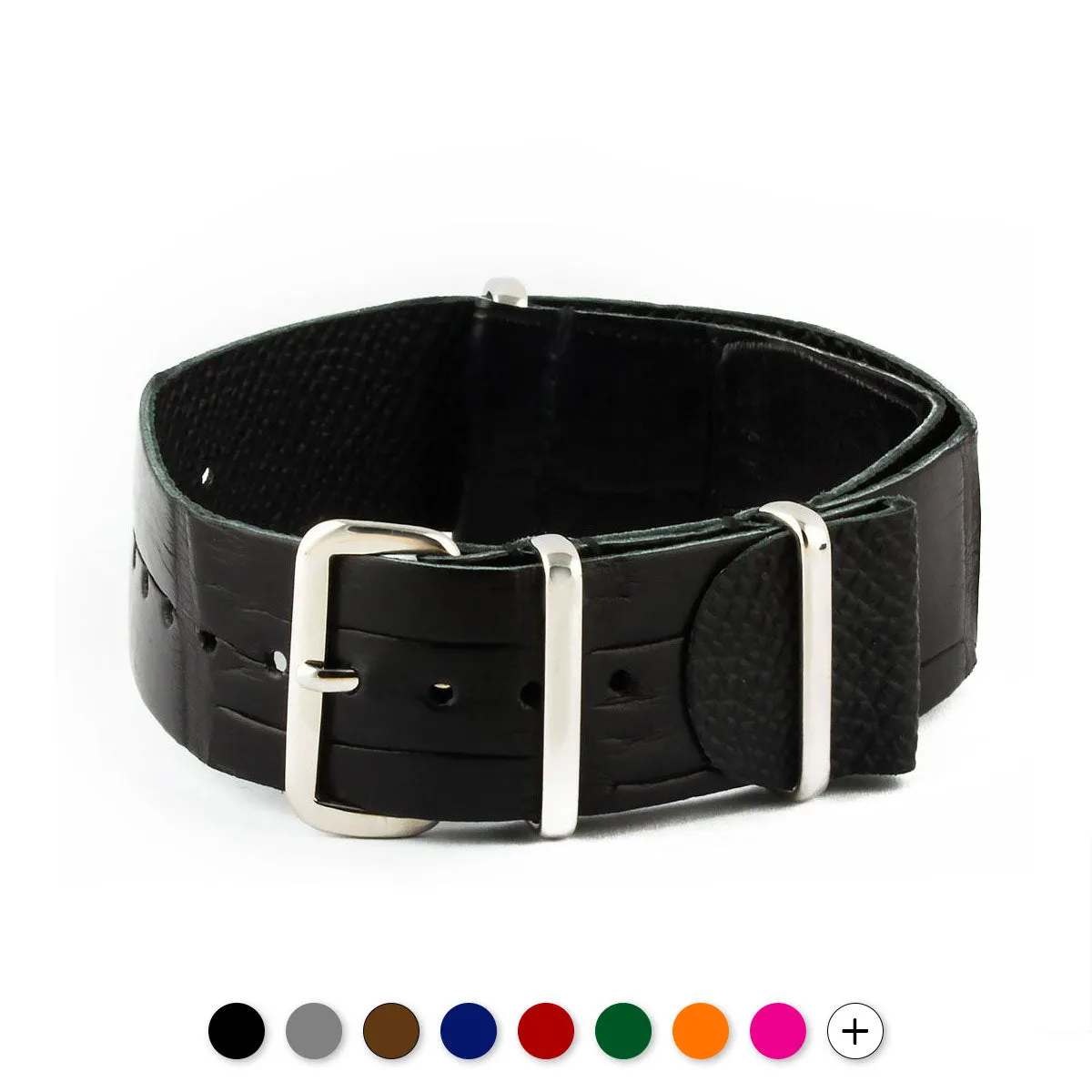 a??Leather Wild nato strap - Wild alligator / crocodile (black, brown, grey, blue, red, orange, green, orange, pink...)