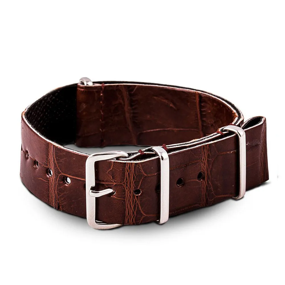 a??Leather Wild nato strap - Wild alligator / crocodile (black, brown, grey, blue, red, orange, green, orange, pink...)