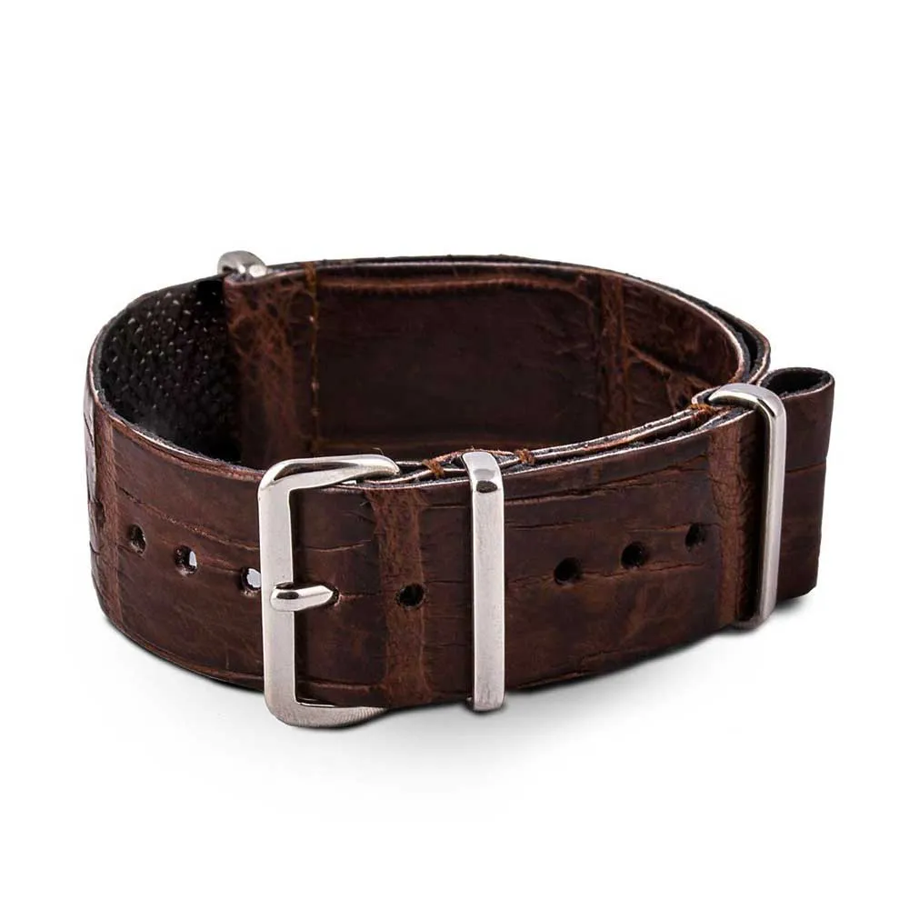 a??Leather Wild nato strap - Wild alligator / crocodile (black, brown, grey, blue, red, orange, green, orange, pink...)