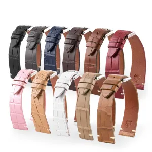 a??"Retro" watchband - Matt alligator leather strap (black, brown, grey, blue, white, burgundy, beige...) Luxury watch bands Limited edition watch bands