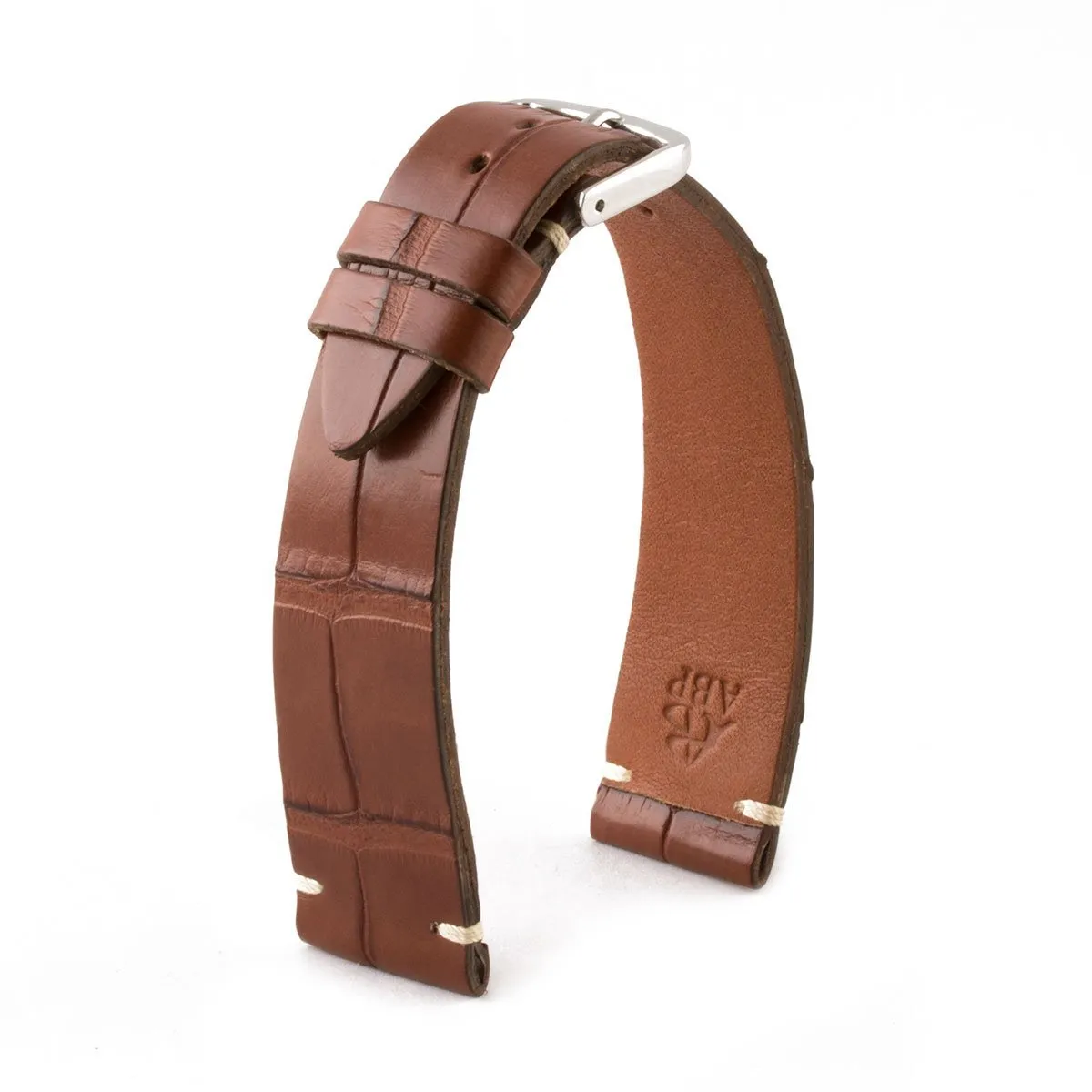 a??"Retro" watchband - Matt alligator leather strap (black, brown, grey, blue, white, burgundy, beige...)