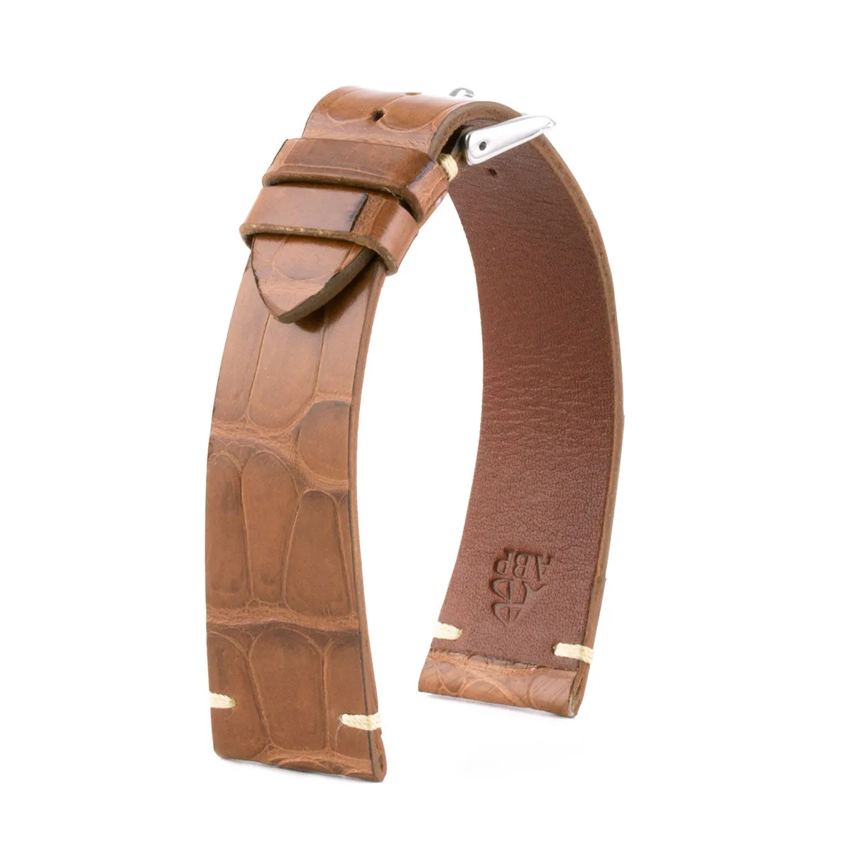 a??"Retro" watchband - Matt alligator leather strap (black, brown, grey, blue, white, burgundy, beige...)