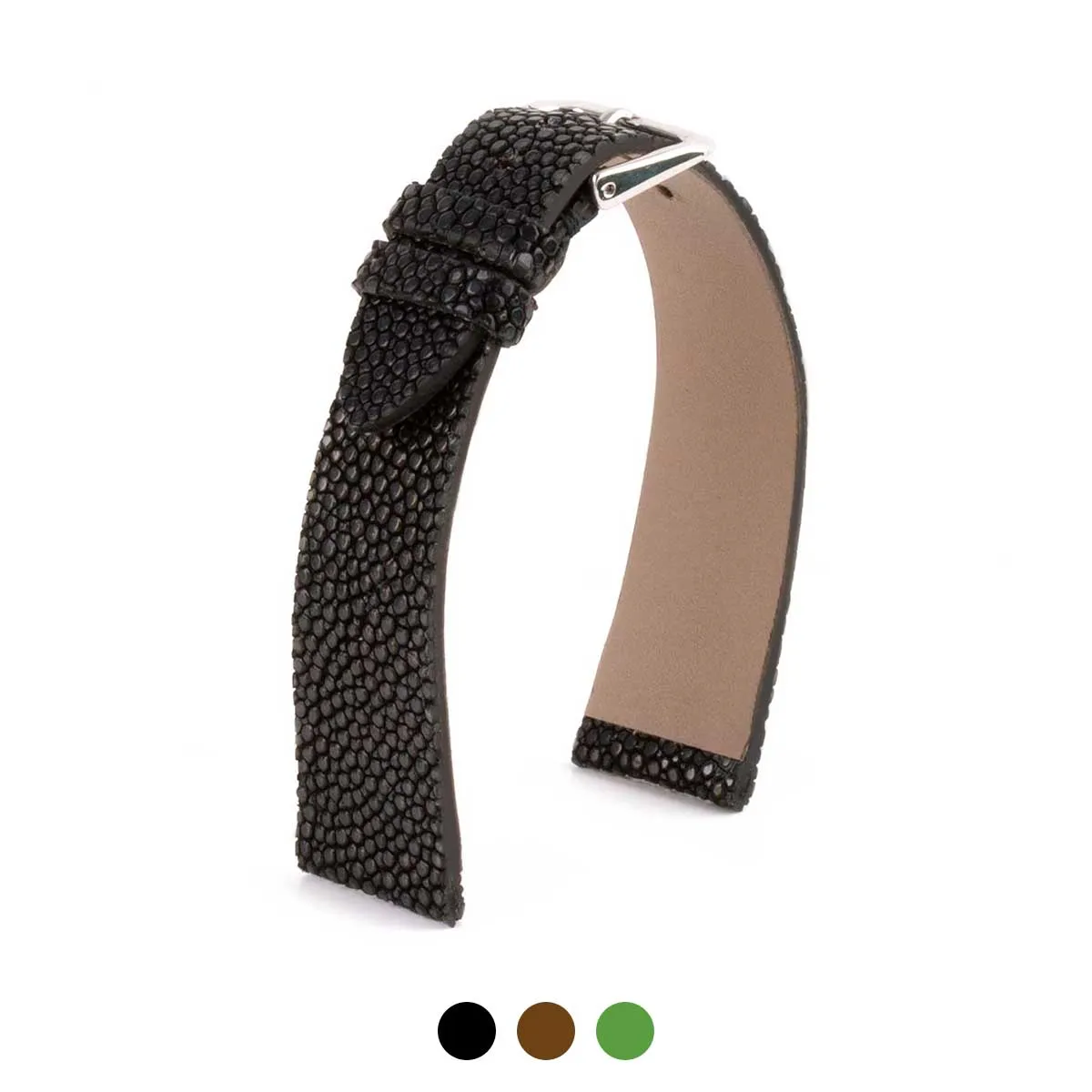 a??"Retro" watchband - Premium stingray leather strap (black, brown, green)