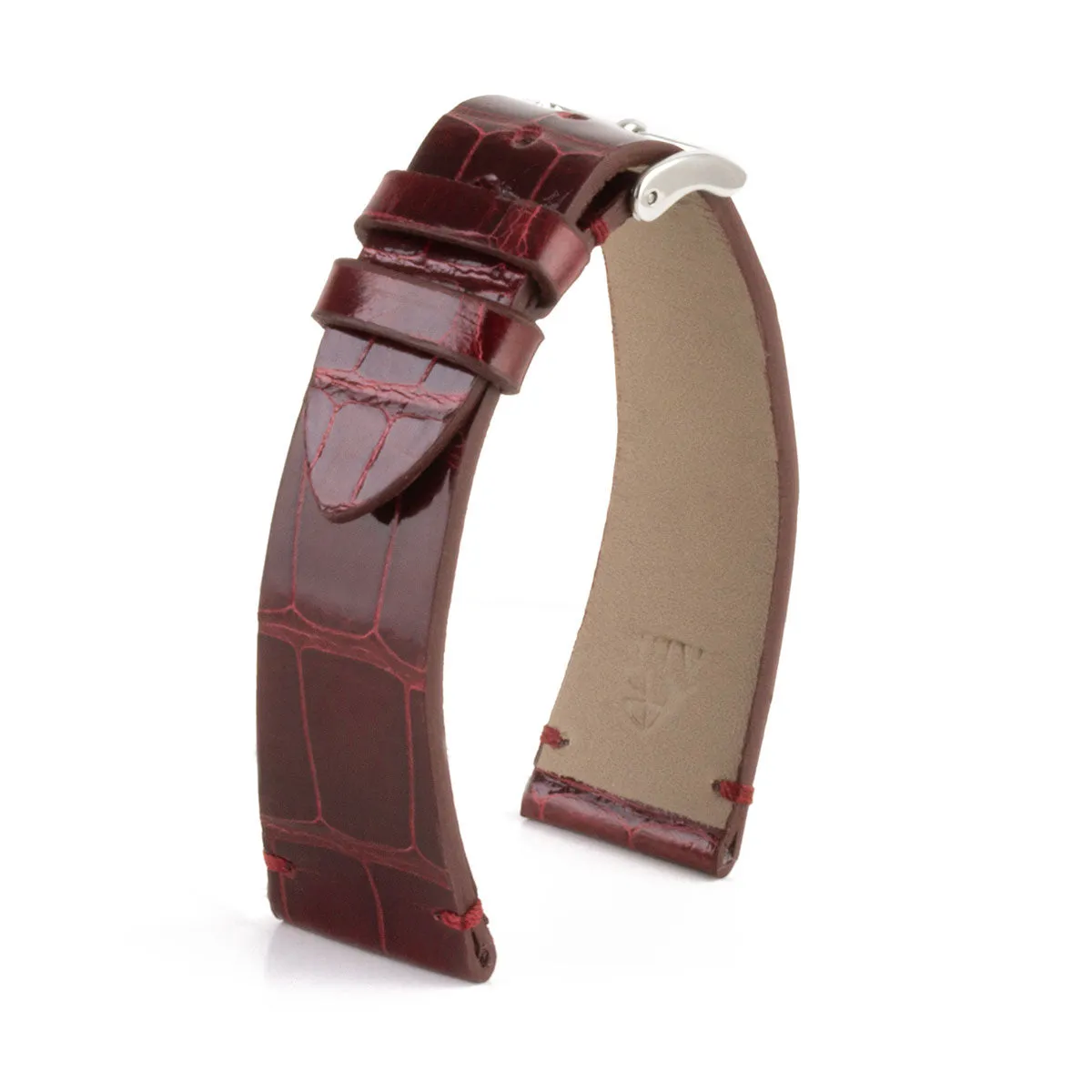 a??"Retro" watchband - Shiny alligator leather strap (black, blue, green, brown, burgundy, red, orange)