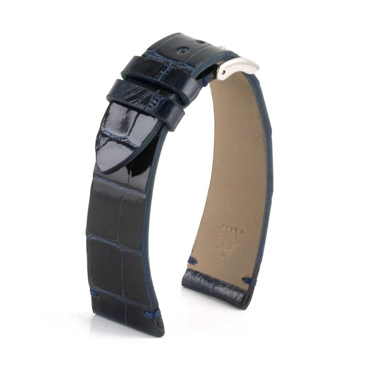 a??"Retro" watchband - Shiny alligator leather strap (black, blue, green, brown, burgundy, red, orange)