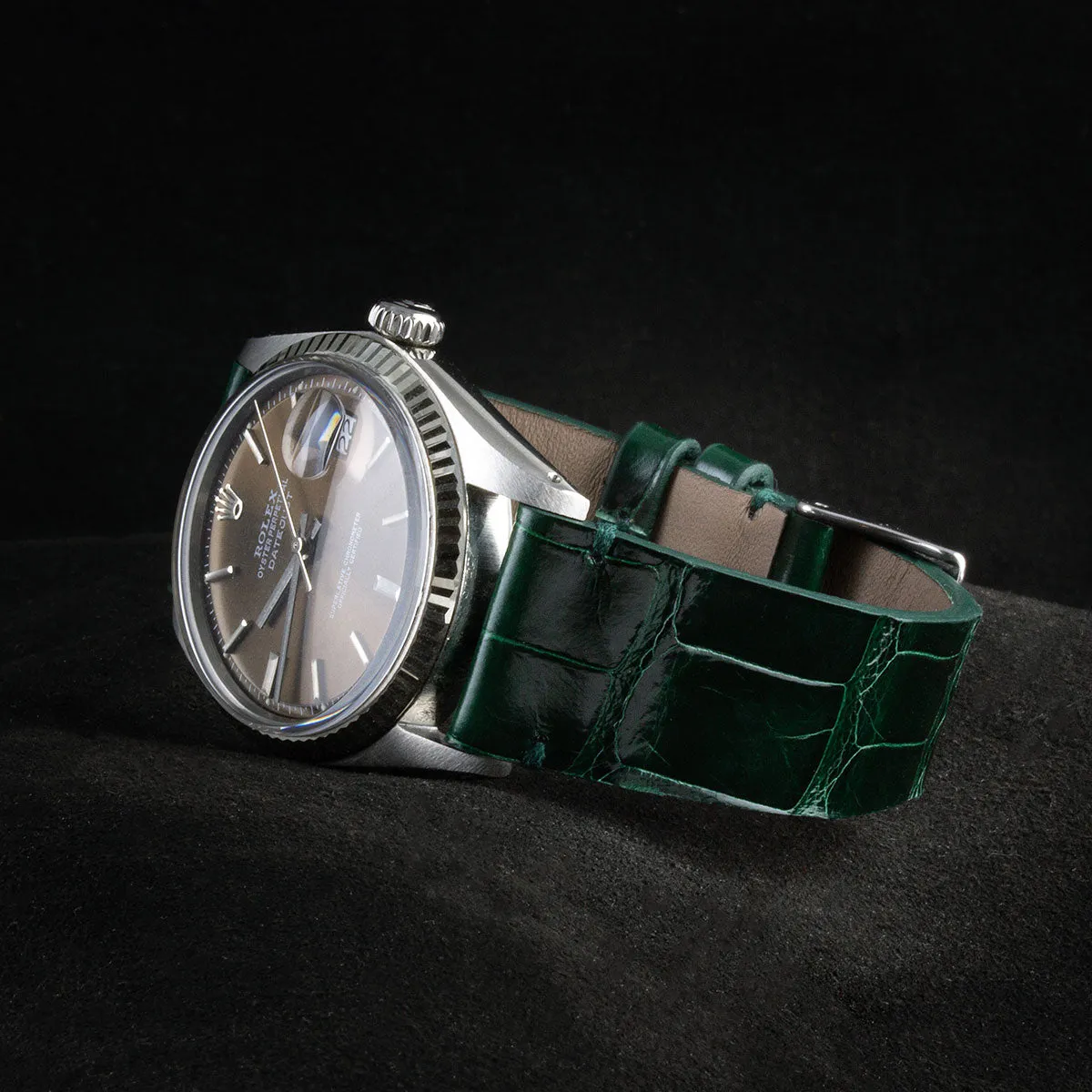 a??"Retro" watchband - Shiny alligator leather strap (black, blue, green, brown, burgundy, red, orange)