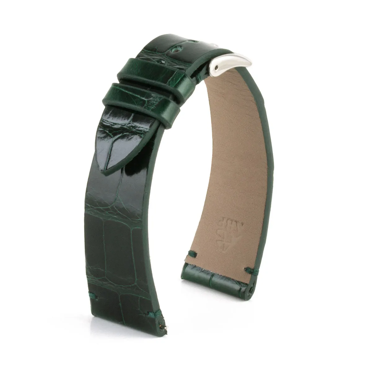 a??"Retro" watchband - Shiny alligator leather strap (black, blue, green, brown, burgundy, red, orange)