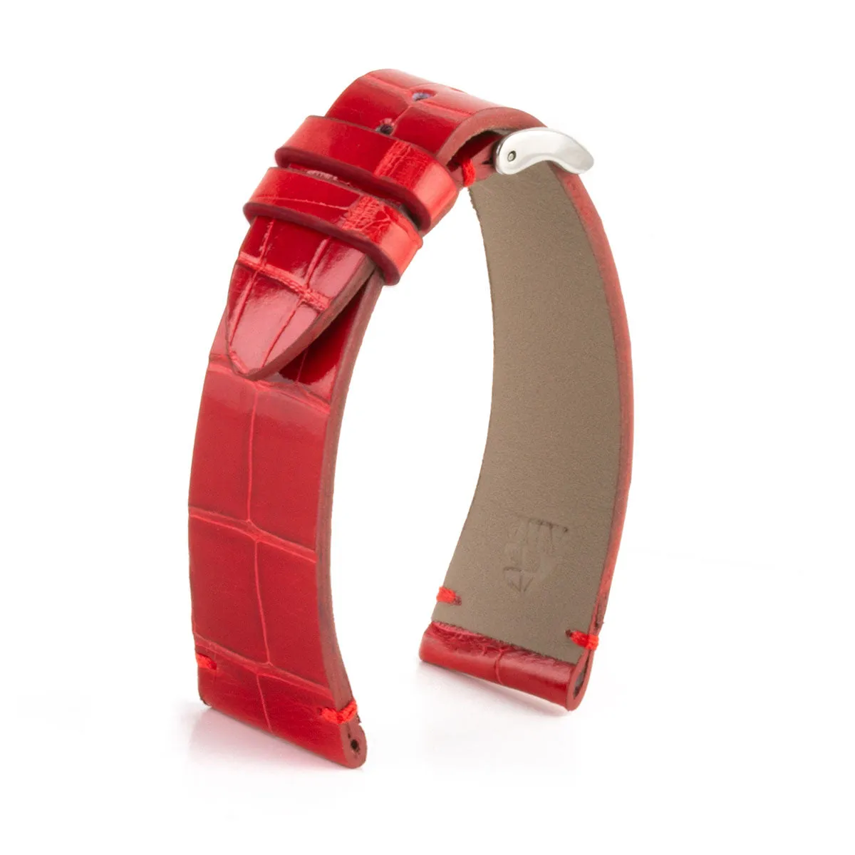 a??"Retro" watchband - Shiny alligator leather strap (black, blue, green, brown, burgundy, red, orange)