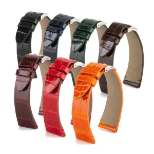 a??"Retro" watchband - Shiny alligator leather strap (black, blue, green, brown, burgundy, red, orange) Luxury watch bands Limited edition watch bands