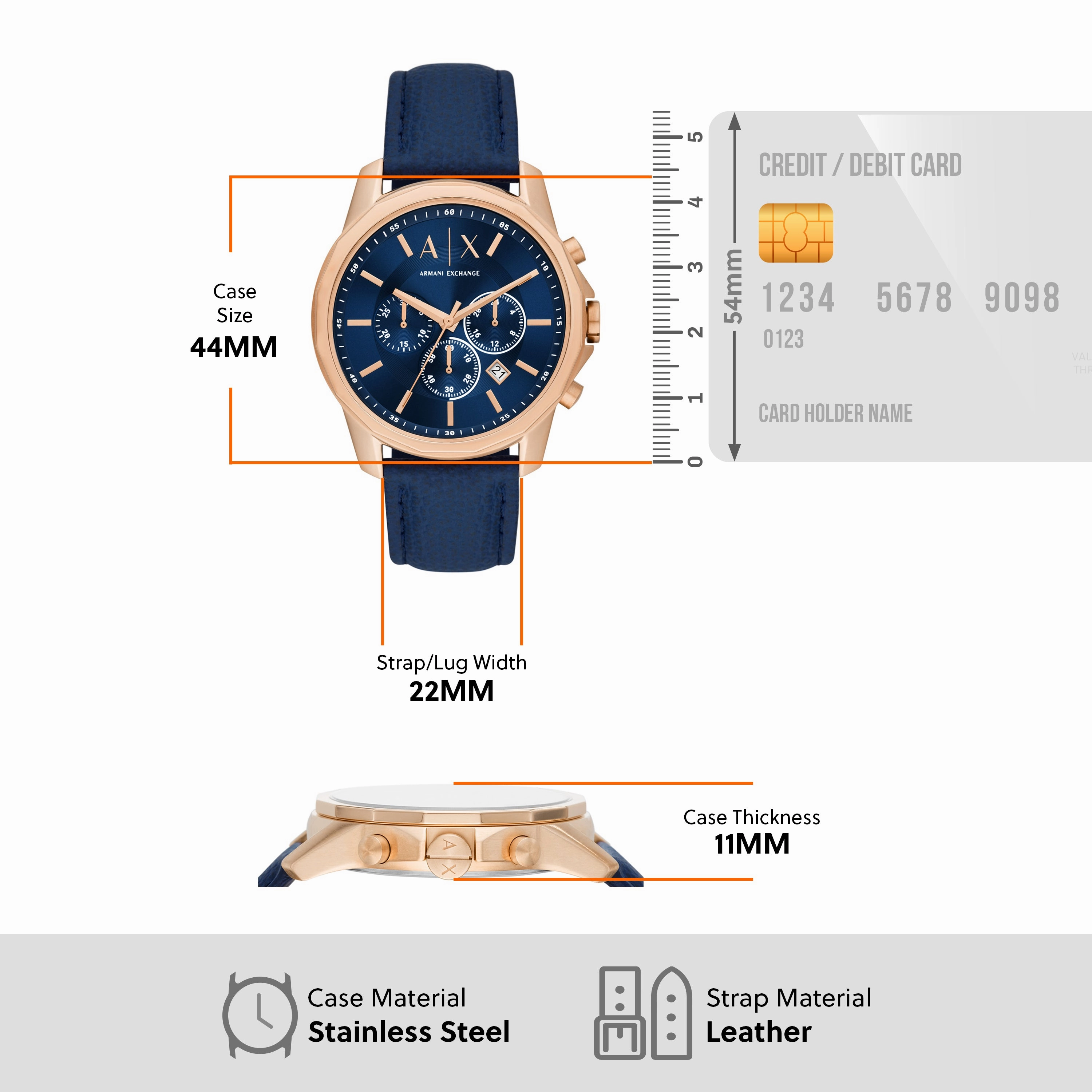 Armani Exchange Blue Leather Gold Mens Watch AX1723