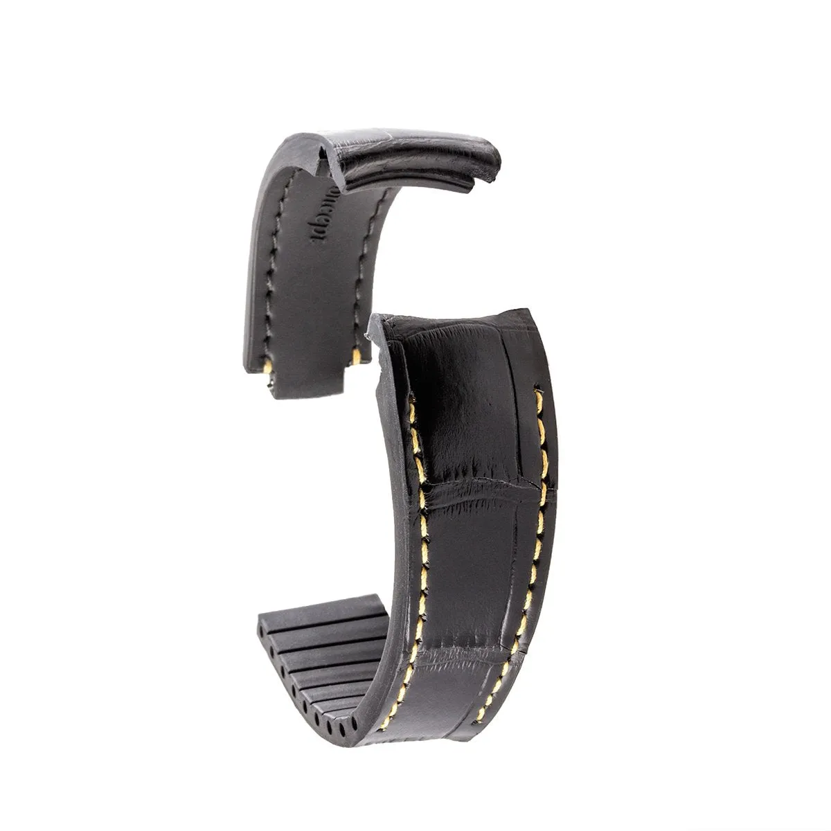 a??Rolex - R Strap high end leather watchband - Contrasted black alligator (blue, brown, grey...)