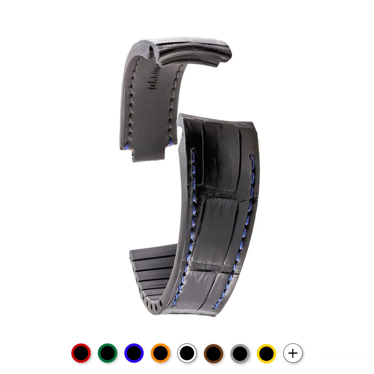 a??Rolex - R Strap high end leather watchband - Contrasted black alligator (blue, brown, grey...)