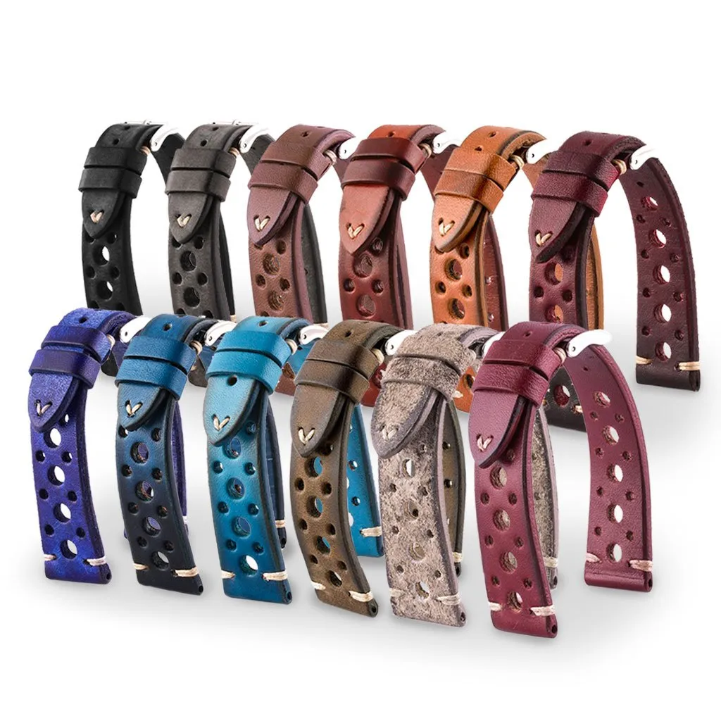 a??Vintage "Racing" strap - High end leather watch band - Calf (black, grey, brown, blue, red, taupe, camo) Luxury watch bands Limited edition watch bands