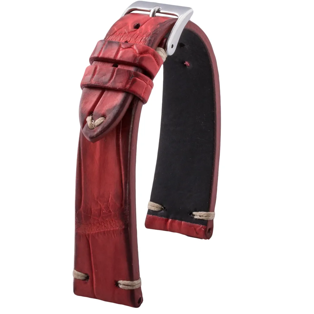 a??Vintage strap - Leather watchstrap - Alligator (black, brown, kaki, burgundy, red, purple)