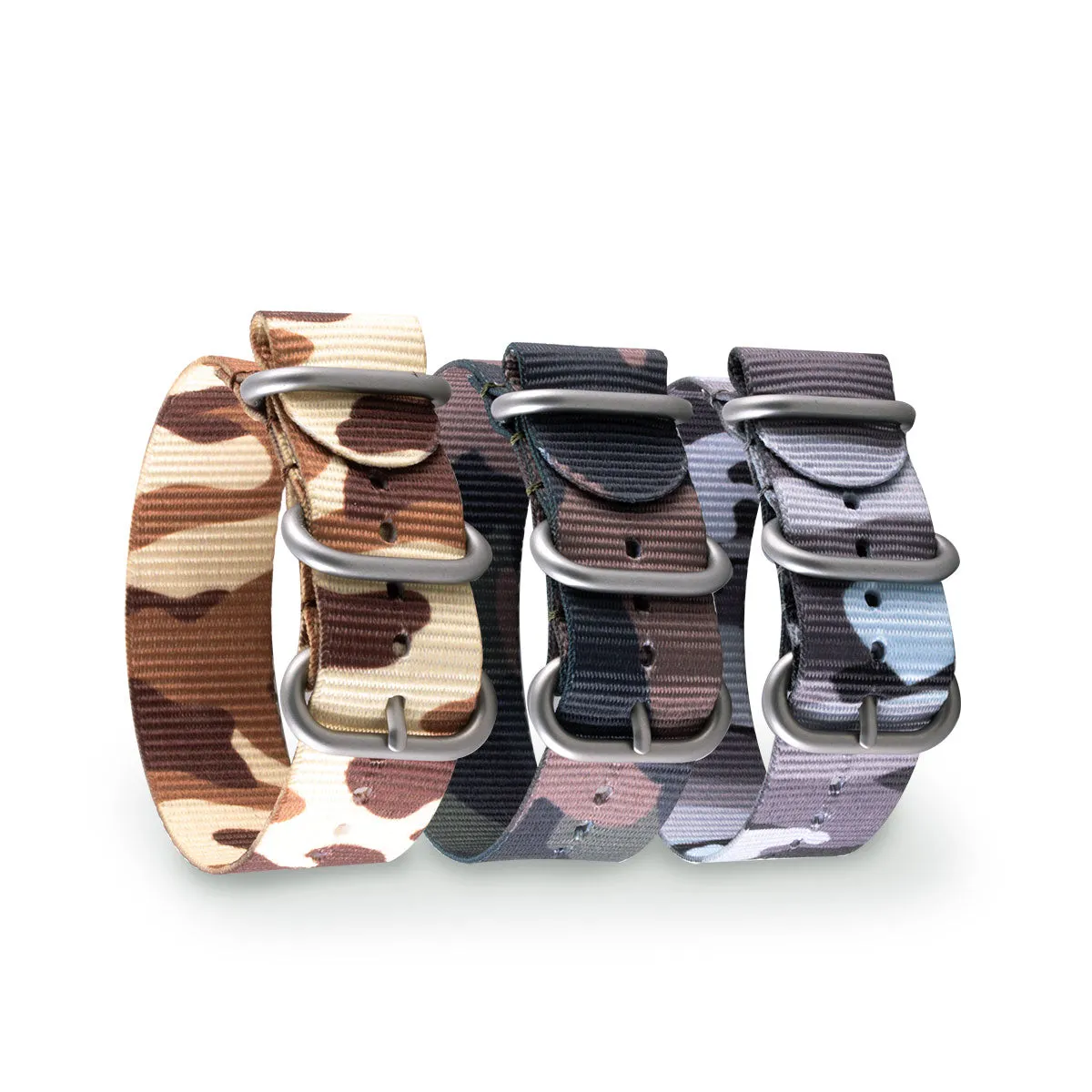 a??Zulu nato 3 rings watchstrap - Camo nylon / fabric (brown, brown/green, grey) Luxury watch bands Limited edition watch bands