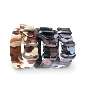 a??Zulu nato 3 rings watchstrap - Camo nylon / fabric (brown, brown/green, grey) Luxury watch bands Limited edition watch bands