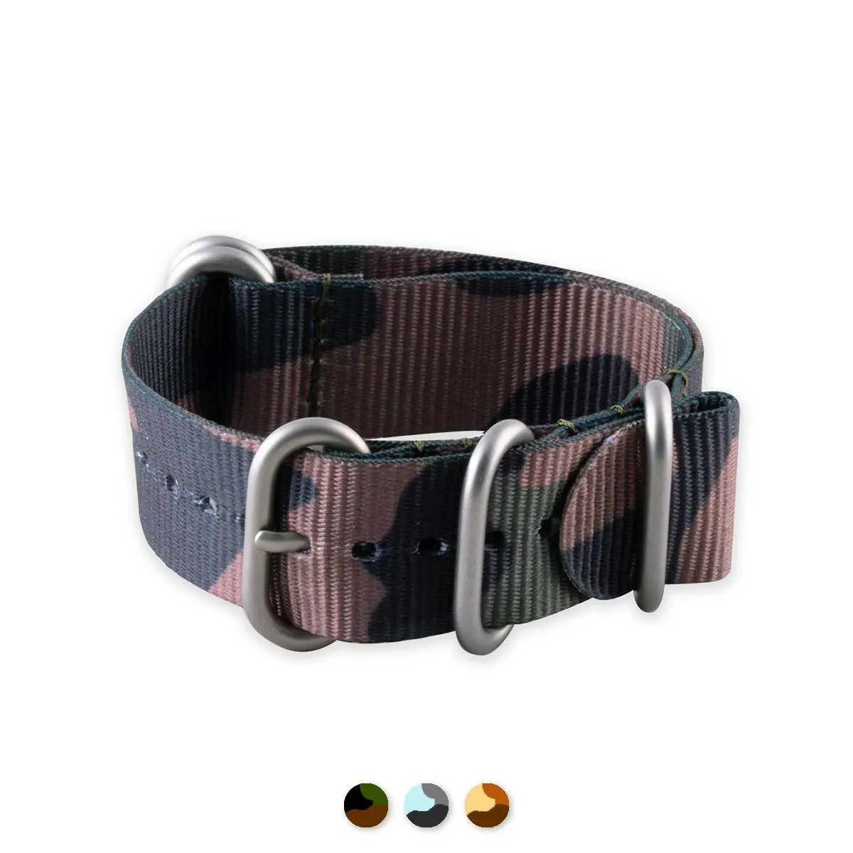 a??Zulu nato watch band 5 rings - Camo nylon / fabric (brown, brown/green, grey)