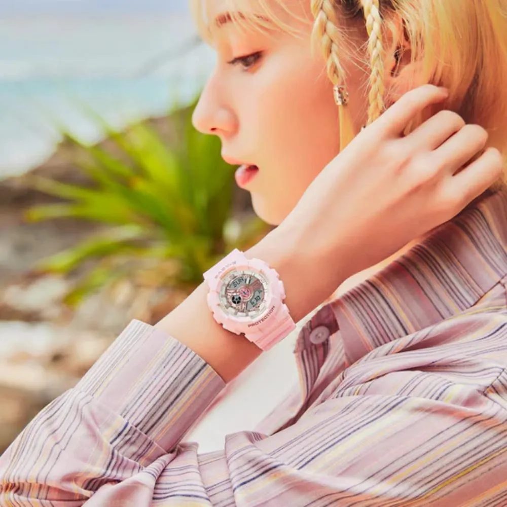 Baby-G Aqua Planet Collaboration Digital Analog Pink Resin Strap Women's Watch BA-110AQ-4ADR-P