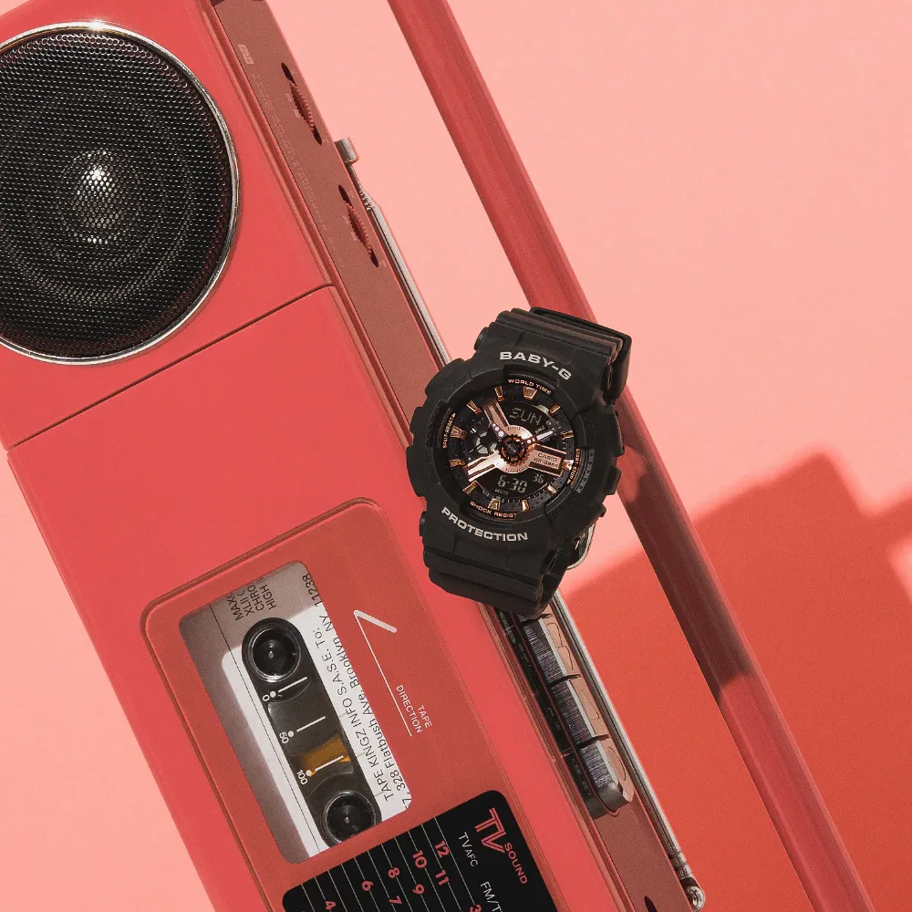 Baby-G Digital-Analogue Black Resin Strap Women Watch BA-110XRG-1ADR