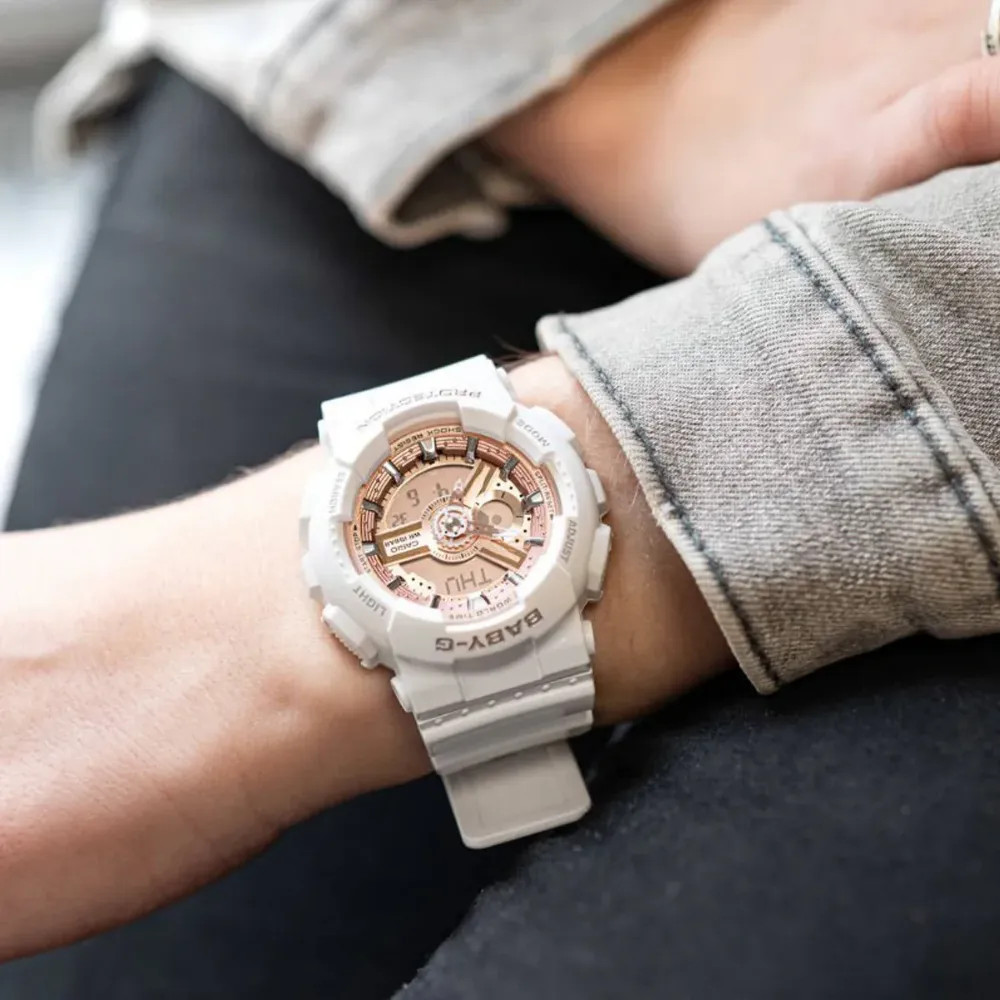 Baby-G Digital-Analogue White Resin Strap Women Watch BA-110X-7A1DR