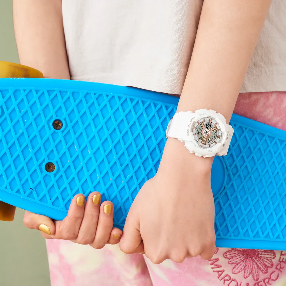 Baby-G Digital-Analogue White Resin Strap Women Watch BA-110XRG-7ADR