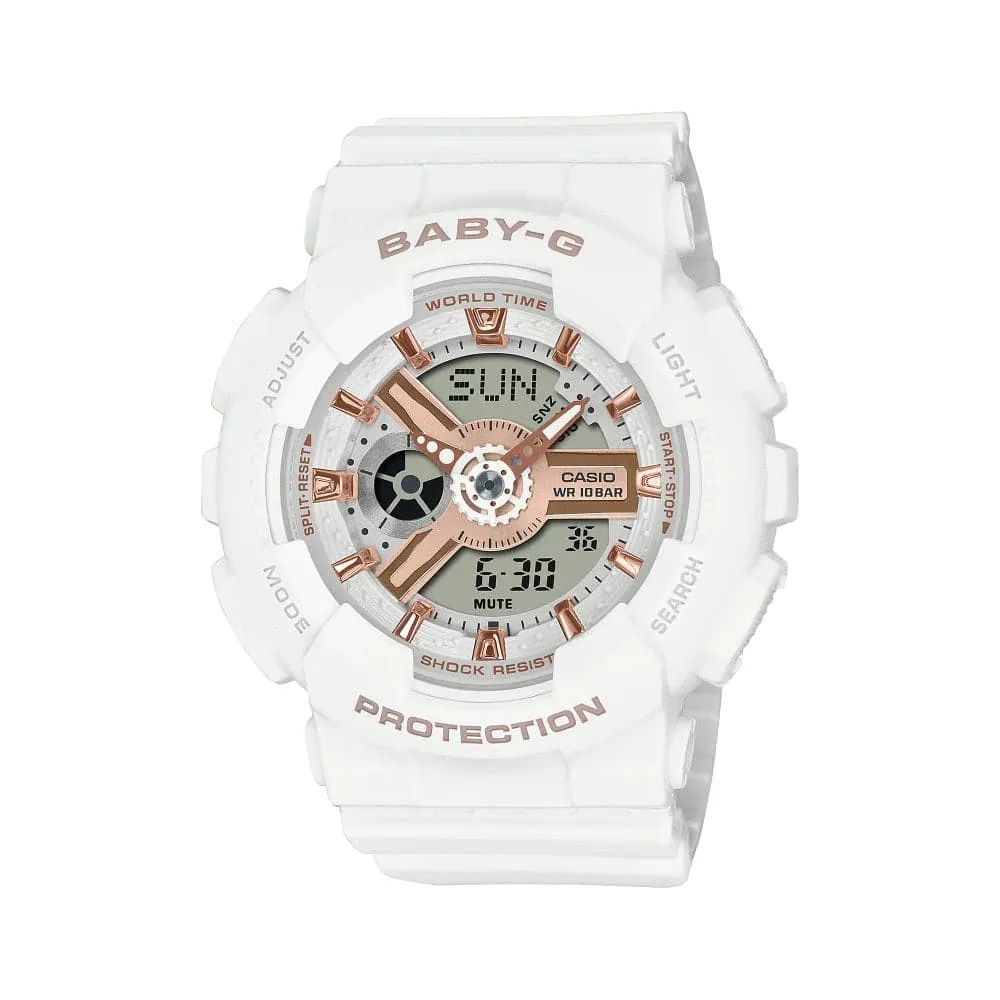    Baby-G Digital-Analogue White Resin Strap Women Watch BA-110XRG-7ADR 
