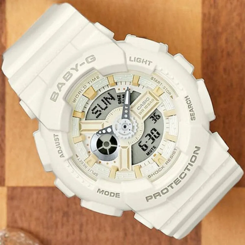 Baby-G Digital-Analogue White Resin Strap Women Watch BA-110XSW-7ADR-P