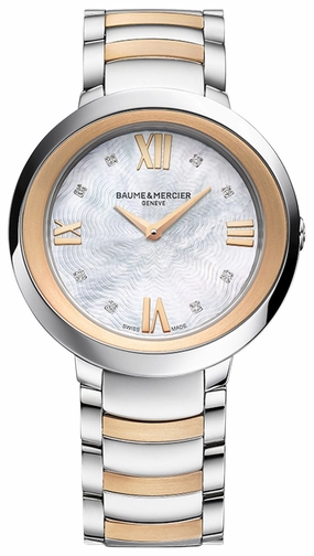 Baume & Mercier Promesse Stainless Steel & 18K Rose Gold Mother-Of-Pearl Dial Diamonds Quartz Womens Watch M0A10252 Women??s luxury watches Affordable women watches