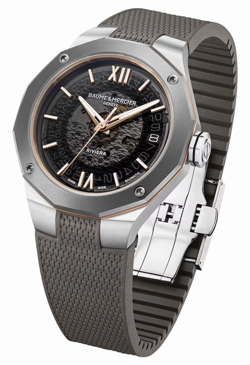 Baume & Mercier Riviera Automatic Stainless Steel & Titanium Gray Dial Gray Rubber Strap Date Unisex Watch M0A10720