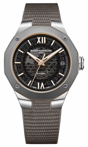 Baume & Mercier Riviera Automatic Stainless Steel & Titanium Gray Dial Gray Rubber Strap Date Unisex Watch M0A10720 Women??s luxury watches Affordable women watches