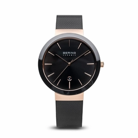 Bering Ceramic Polished Rose Gold Black Watch 