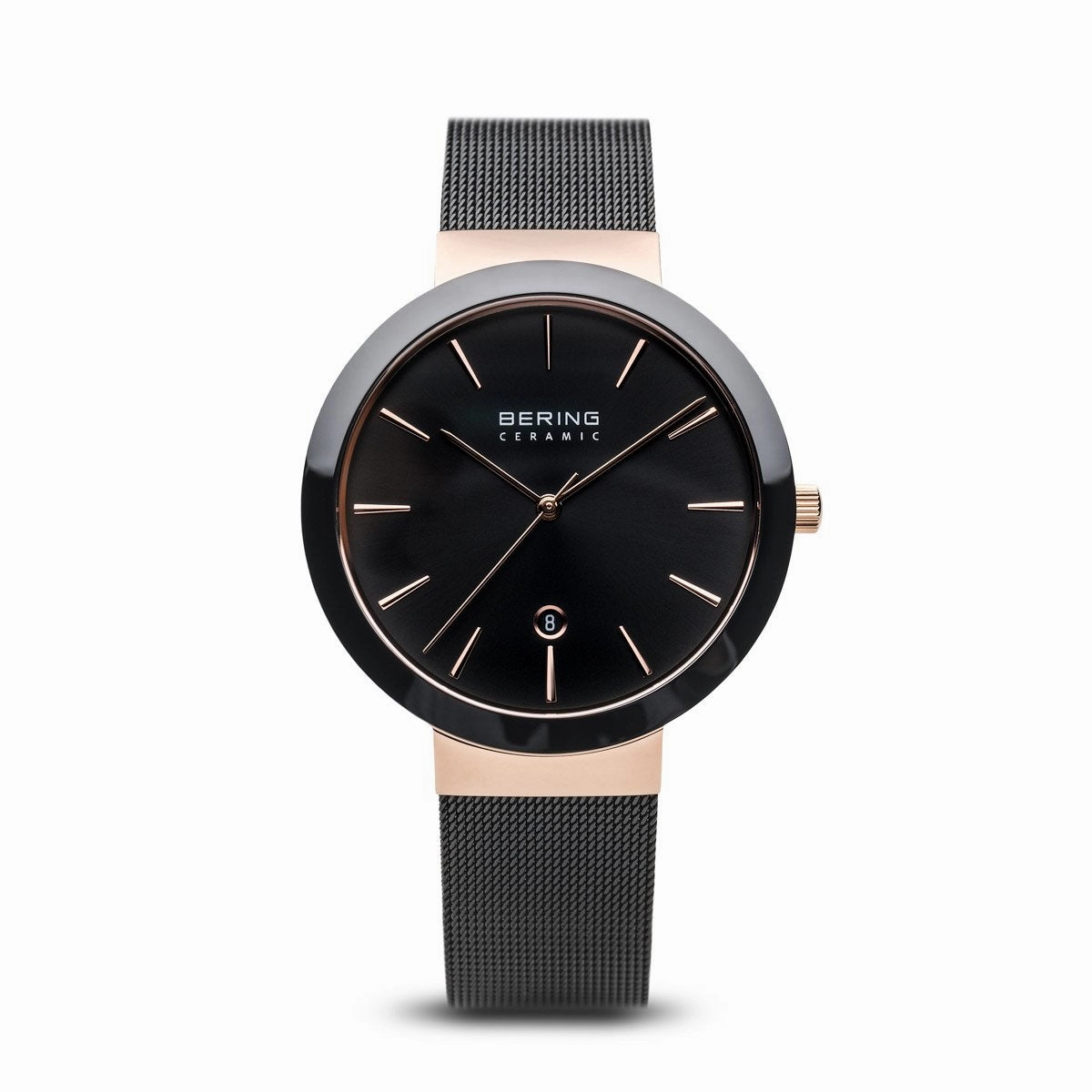 Bering Ceramic Polished Rose Gold Black Watch 