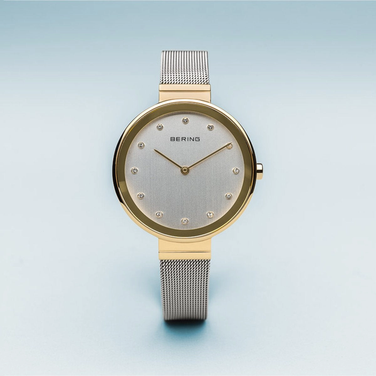 Bering Classic Polished Gold Silver Mesh Watch
