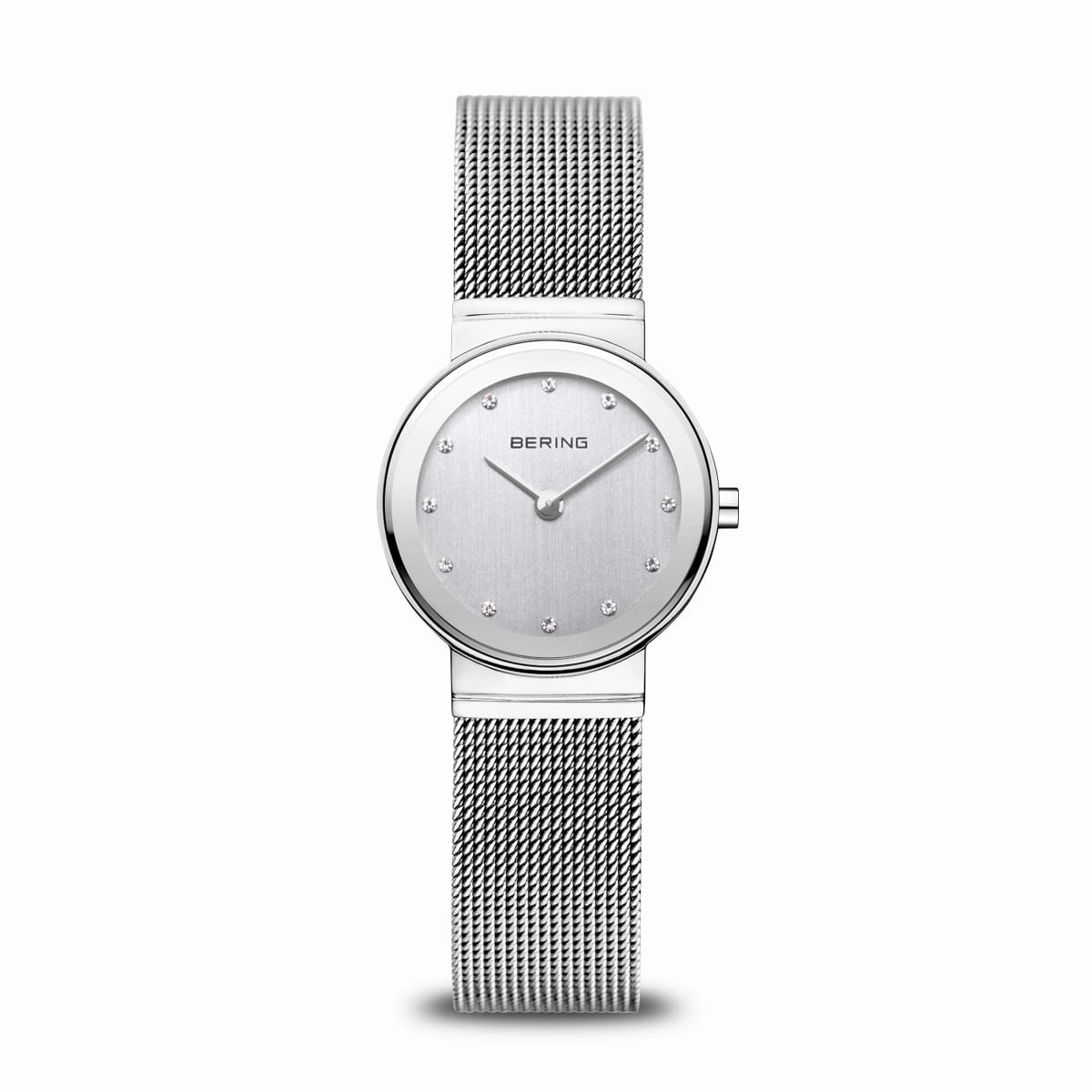 Bering Classic Polished Silver Mesh Swarovski Watch 