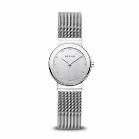 Bering Classic Polished Silver Mesh Swarovski Watch 