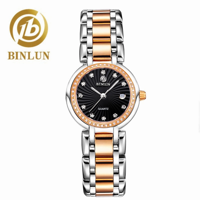 BINLUN Luxury Couple's Wrist Watches Waterproof And Scratch Resistant Diamond Dial Rose Gold Strap Sports Watches For Men/Women,seiko watches,mens watches,couple watches,watches designer,watches discount,watches for women,cople watchescouple watches luxur