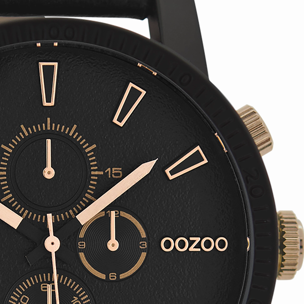 Black OOZOO watch with black leather strap - C9034