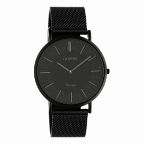 Black OOZOO watch with black metal mesh bracelet - C20144,seiko watches,mens watches,couple watches,watches designer,watches discount,best watches for men