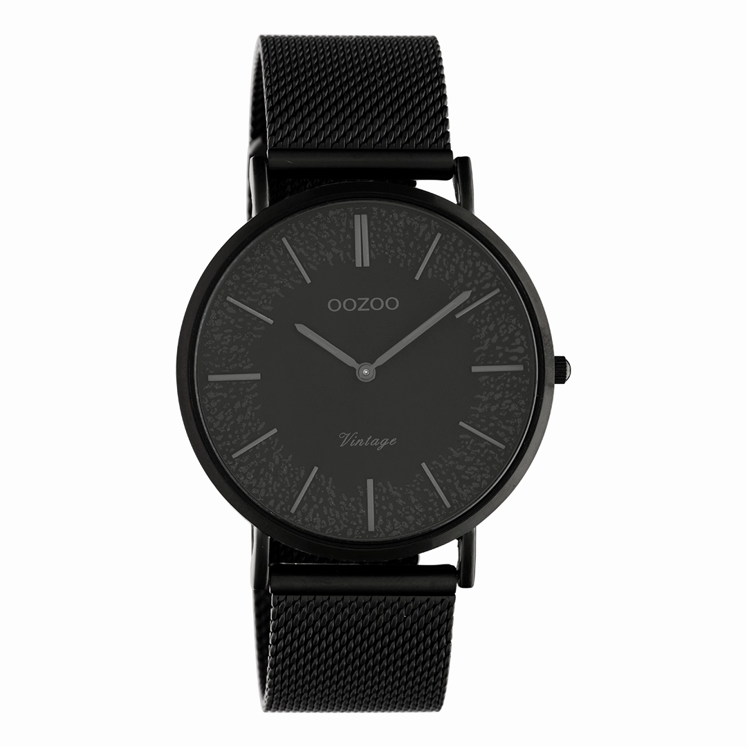 Black OOZOO watch with black metal mesh bracelet - C20144,seiko watches,mens watches,couple watches,watches designer,watches discount,best watches for men