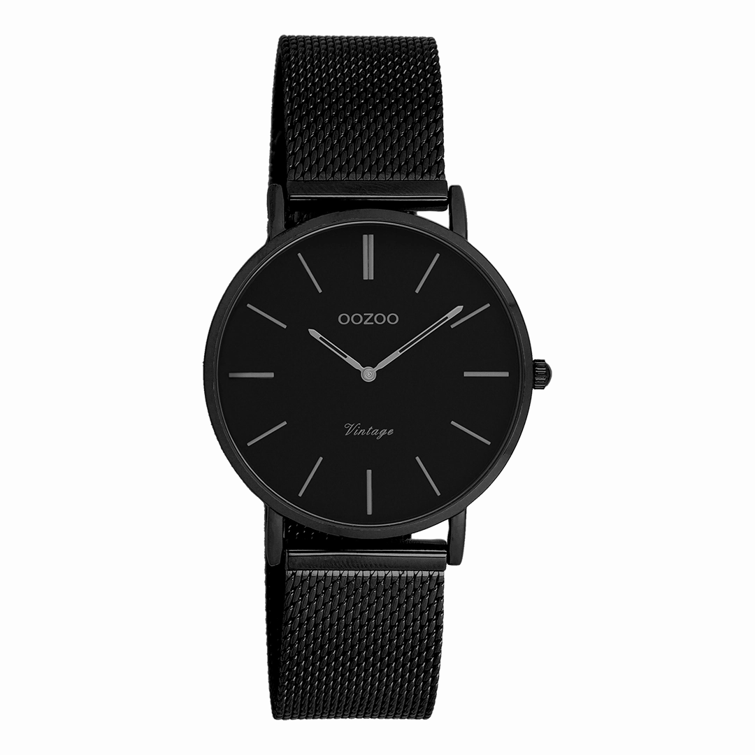 Black OOZOO watch with black metal mesh bracelet - C9935,seiko watches,couple watches,watches designer,watches discount,women watches,best women watches,high end women's watches,high quality women's watches