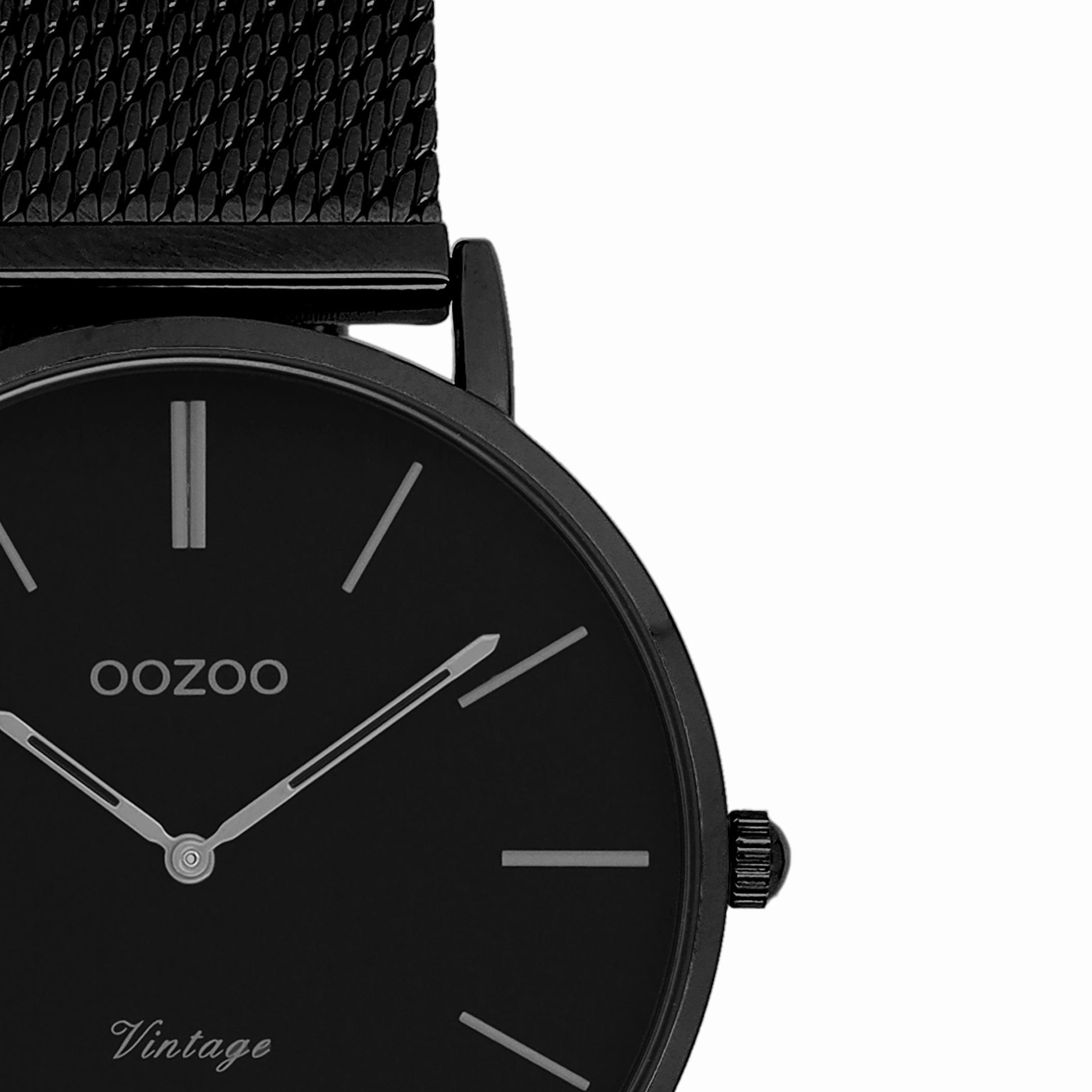 Black OOZOO watch with black metal mesh bracelet - C9935