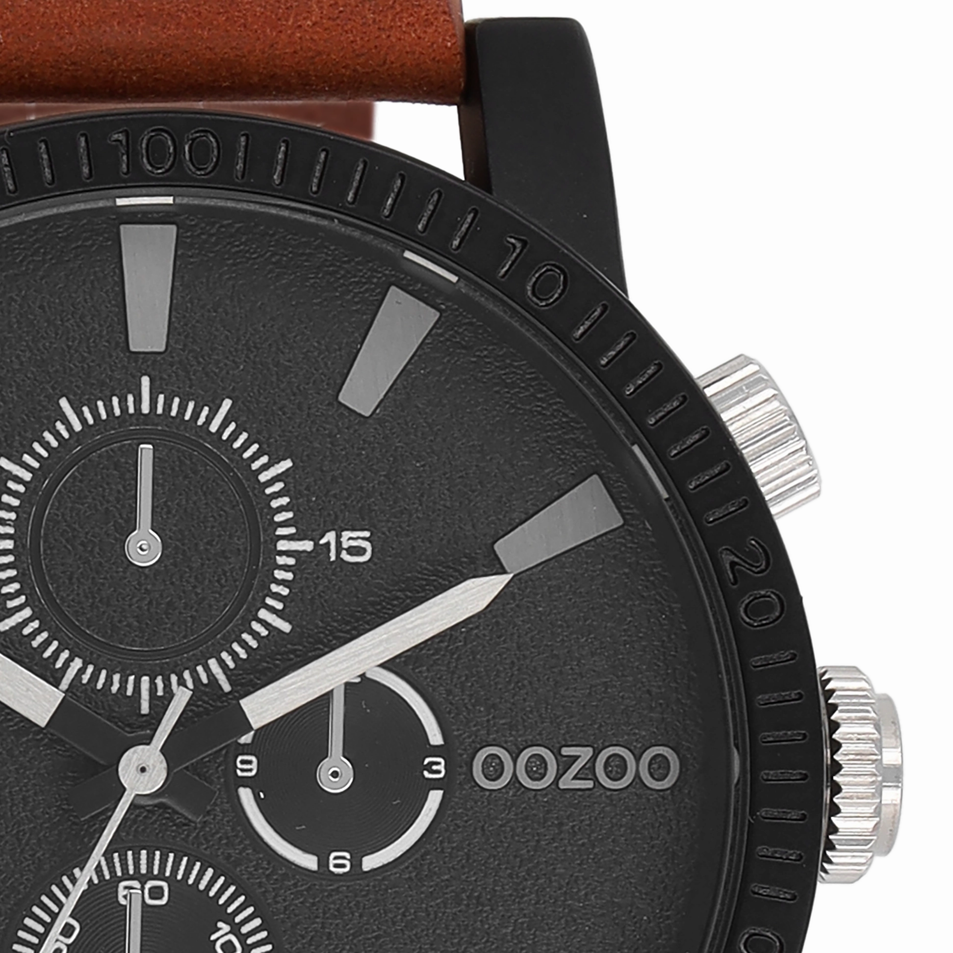 Black OOZOO watch with brown leather strap - C11211