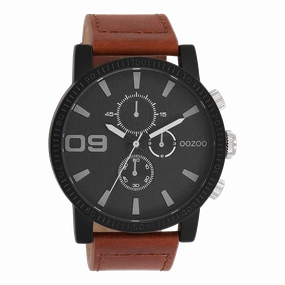 Black OOZOO watch with brown leather strap - C11211,seiko watches,mens watches,couple watches,watches designer,watches discount,best watches for men