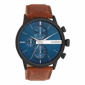 Black OOZOO watch with brown leather strap - C11222,seiko watches,mens watches,couple watches,watches designer,watches discount,best watches for men